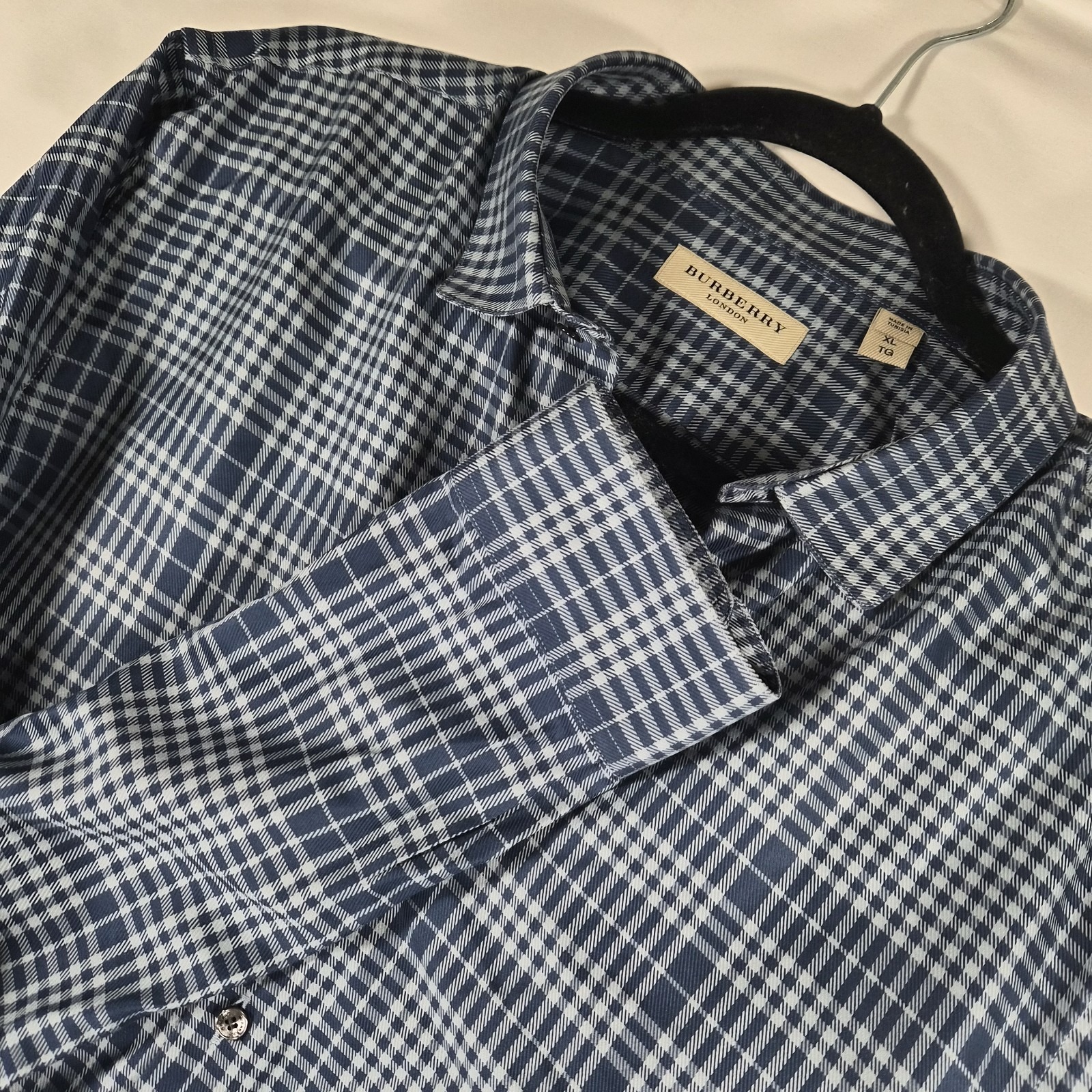 Burberry London Men's Xl Blue Plaid Long Sleeve Button Front Cotton Dress Shirt